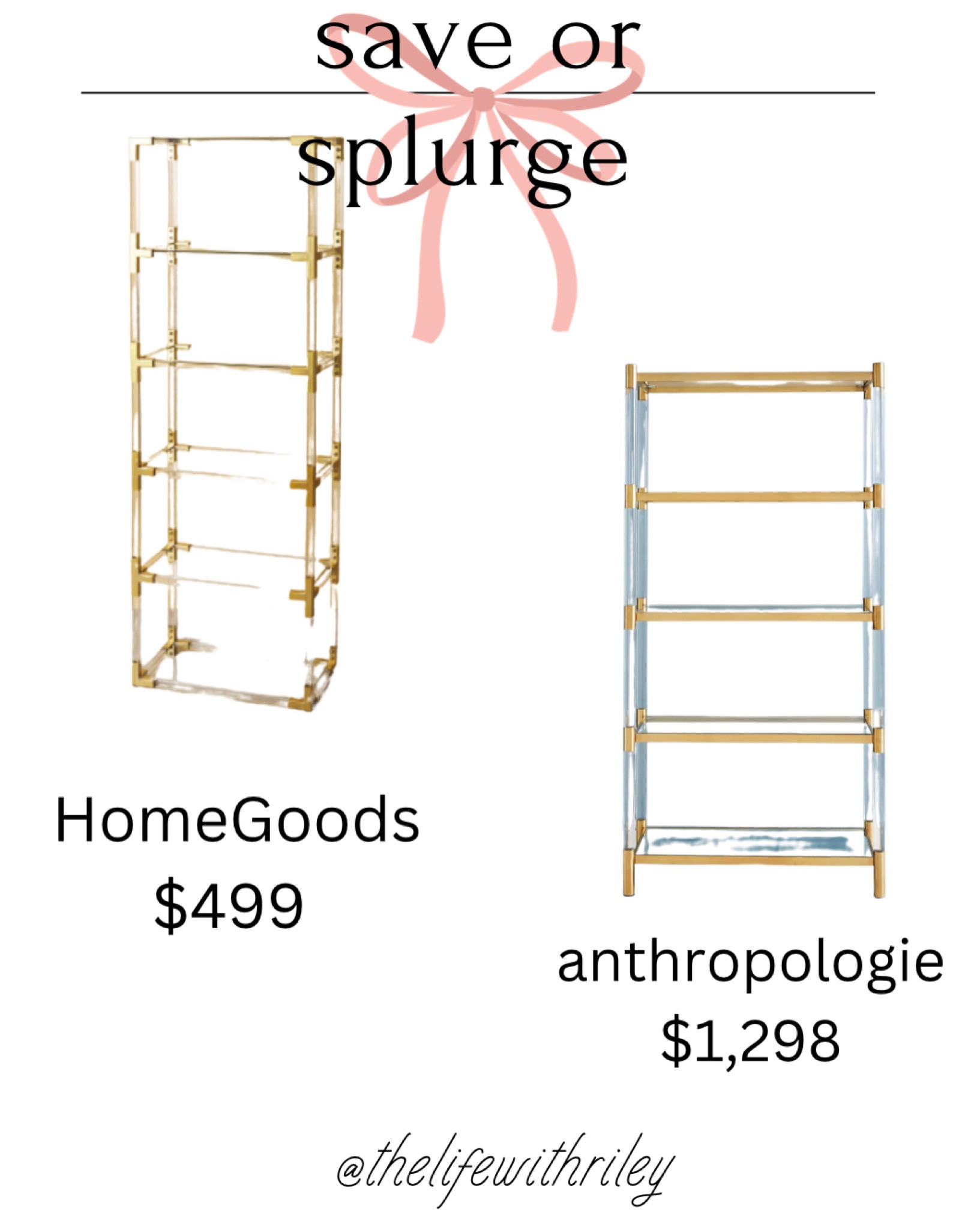 Save or splurge? 

I love anthro home decor, who doesn’t?! But I don’t always love the price tag. This HomeGoods find gives a similar look for a fraction of the cost 

Home decor, lux for less, HomeGoods find, classic home decor, gold bookshelf, gold bookcase, affordable home decor, home furnishing 

#LTKhome #LTKFind