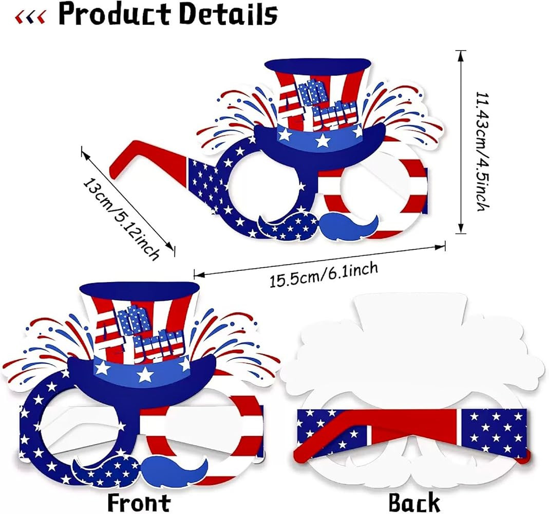 4th of July Party Accessories American Flag Paper Sunglasses, USA Glasses Forth of July Decoratio... | Amazon (US)