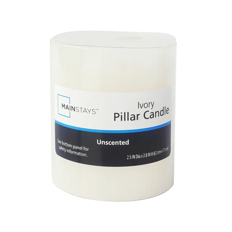 Mainstays Single Wick 2.5" x 2.8" Pillar Candle, Unscented, Ivory - Walmart.com | Walmart (US)