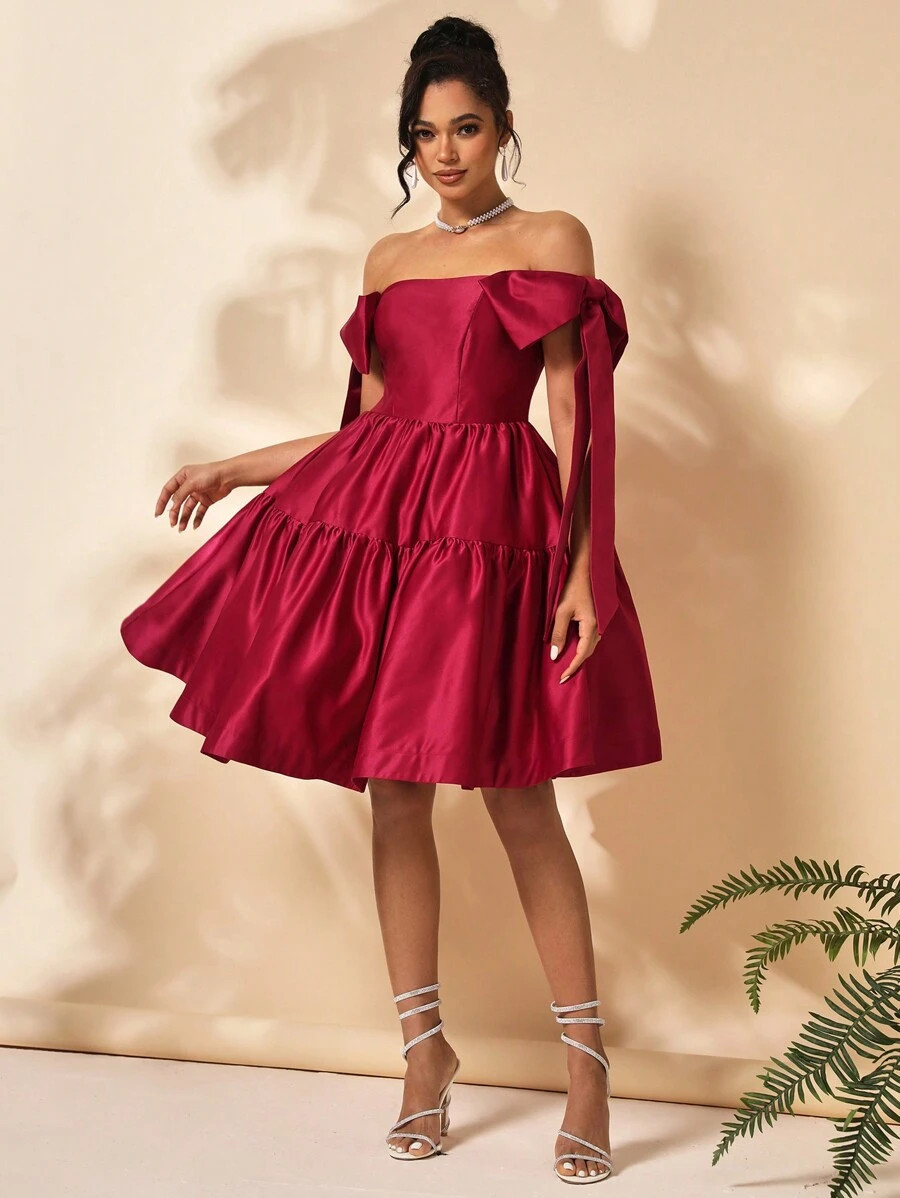 ASHWINI PATIL Designer Bow-Knot Off Shoulder High Waist Fluffy Prom Dress,Elegant Dress | SHEIN