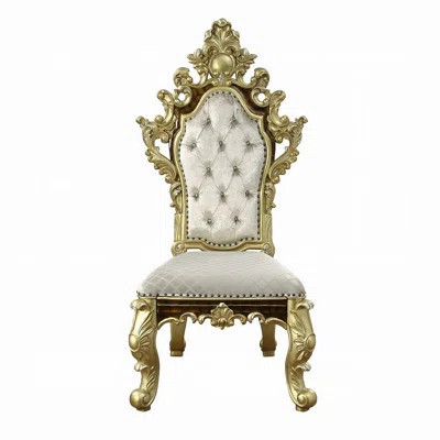 Mara Side Dining Chair Set of 2, Crystal Tufted, Gold Floral Carvings | Wayfair North America