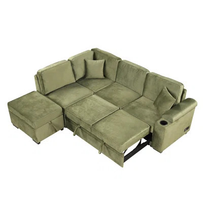 84.75" Sleeper Sofa Bed,2 In 1 Pull Out Sofa Bed L Shape Couch With Storage Ottoman For Living Room,Bedroom Couch And Small Apartment, Green | Wayfair North America