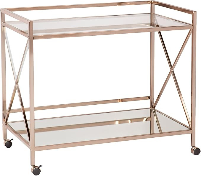 SEI Furniture - Maxton Bar Cart - Gold - Iron Metal & Mirrored Glass - Art Deco Design - Ideal fo... | Amazon (US)