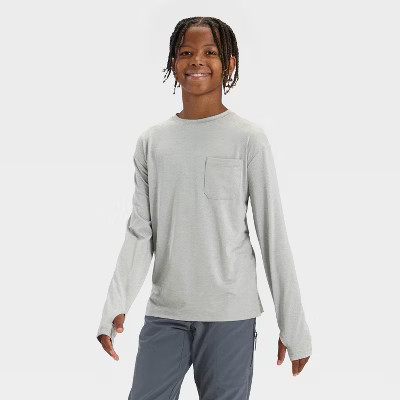 Boys' Long Sleeve Ventilated T-Shirt - All In Motion™ Gray S | Target
