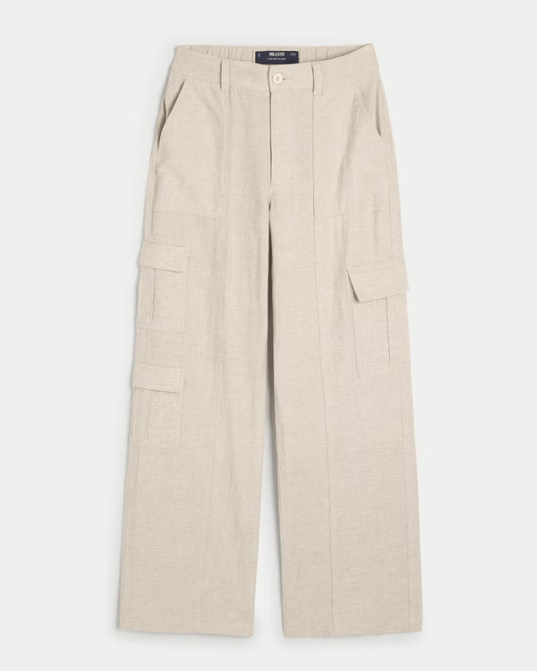 Ultra High-Rise Linen Blend 3-Pocket Baggy Cargo Pants | Hollister (US)