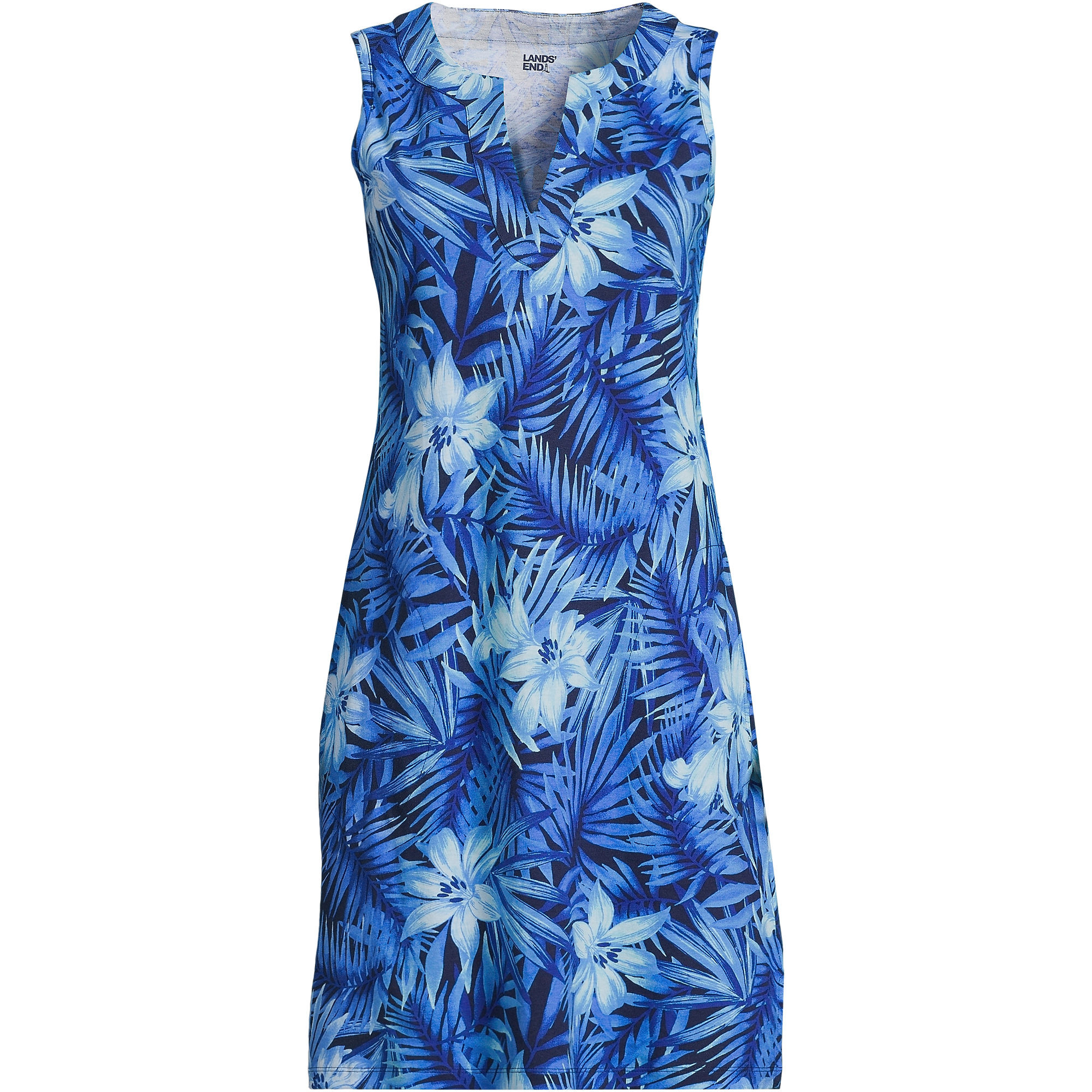 Women's Plus Size Cotton Jersey Sleeveless Swim Cover-up Dress Print | Lands' End (US)