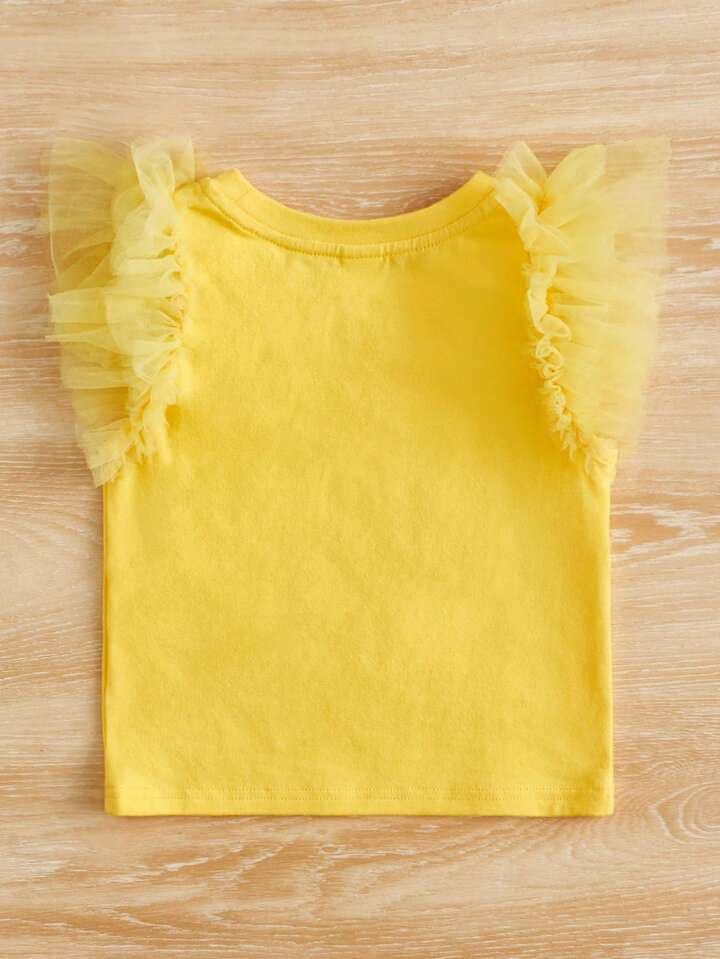 SHEIN Young Girl Contrast Mesh Ruffle Trim Tank Top | SHEIN