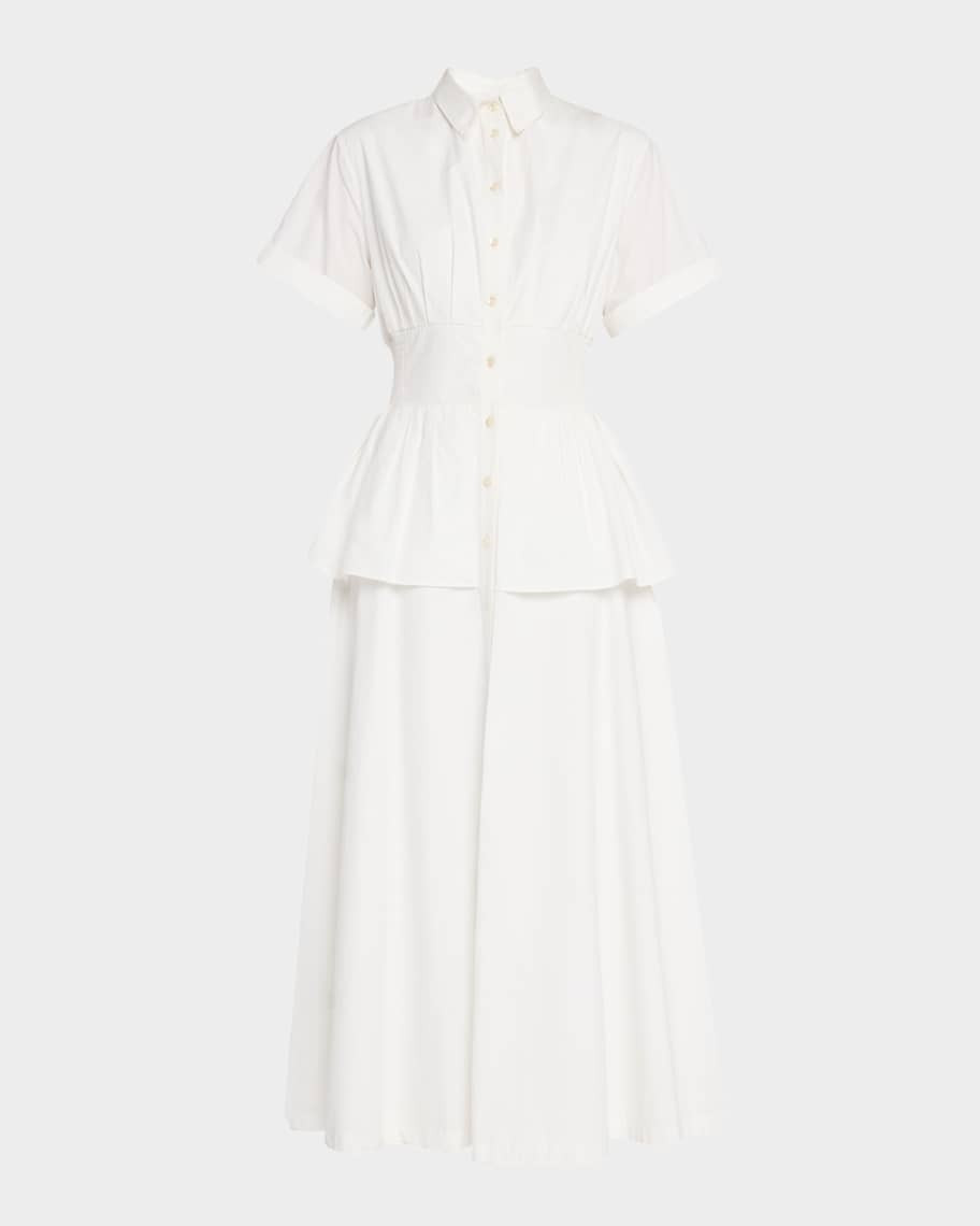 Rosie Assoulin Boogie Woogie Bugle Boy Peplum Midi Shirtdress | Neiman Marcus