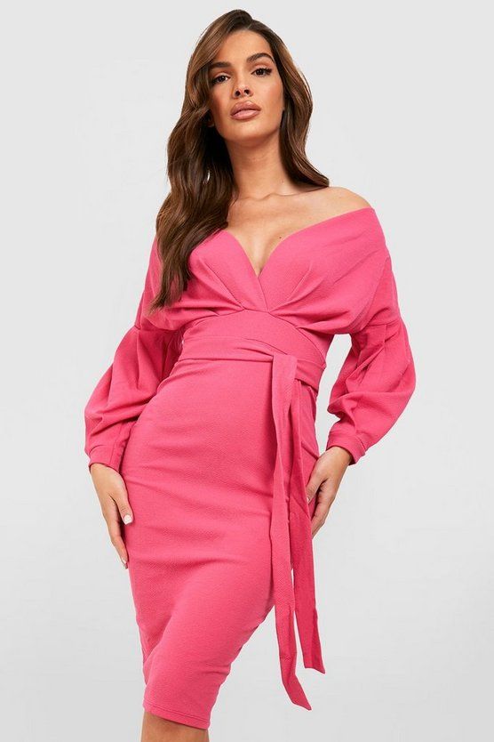 Off the Shoulder Wrap Midi Dress | Boohoo.com (US & CA)