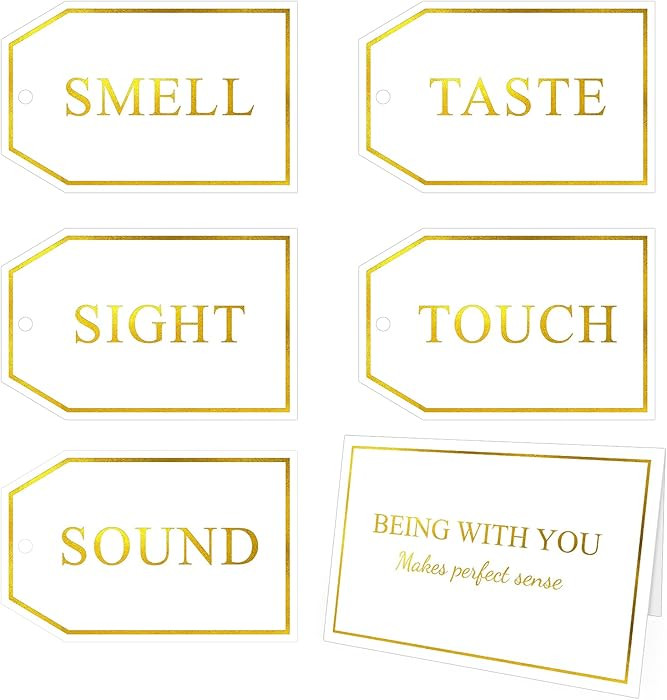G2PLUS 5 Senses Gift Tags with String for Him and Her – Romantic White and Gold Gift Tags Set w... | Amazon (US)