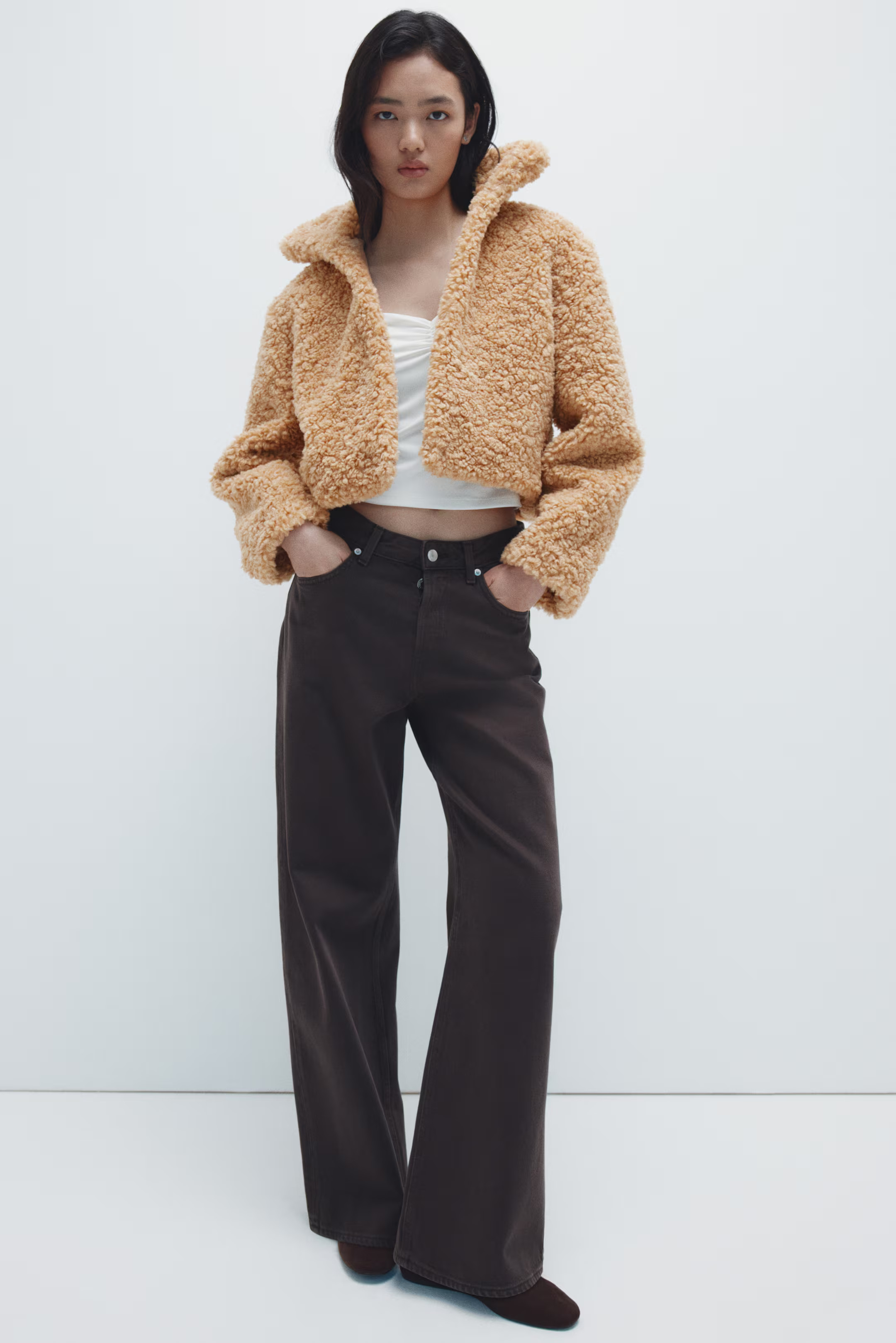 Cropped Teddy Fleece Jacket | H&M (US + CA)