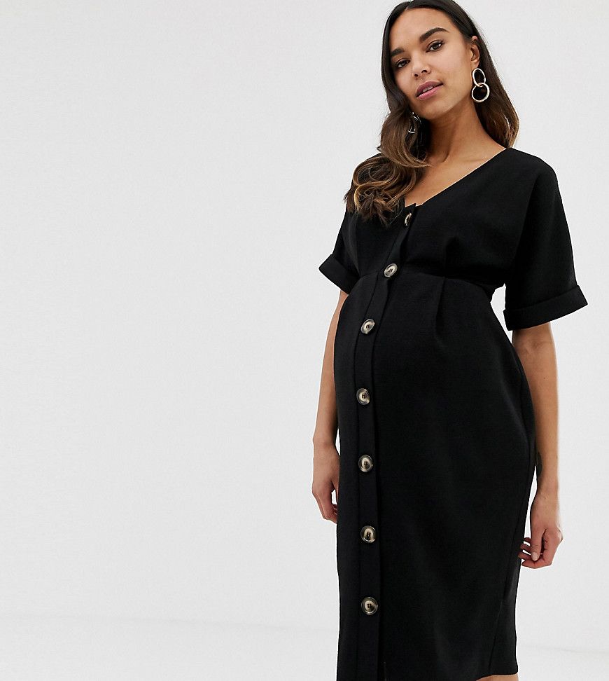 ASOS DESIGN Maternity button through midi wiggle dress - Black | ASOS US