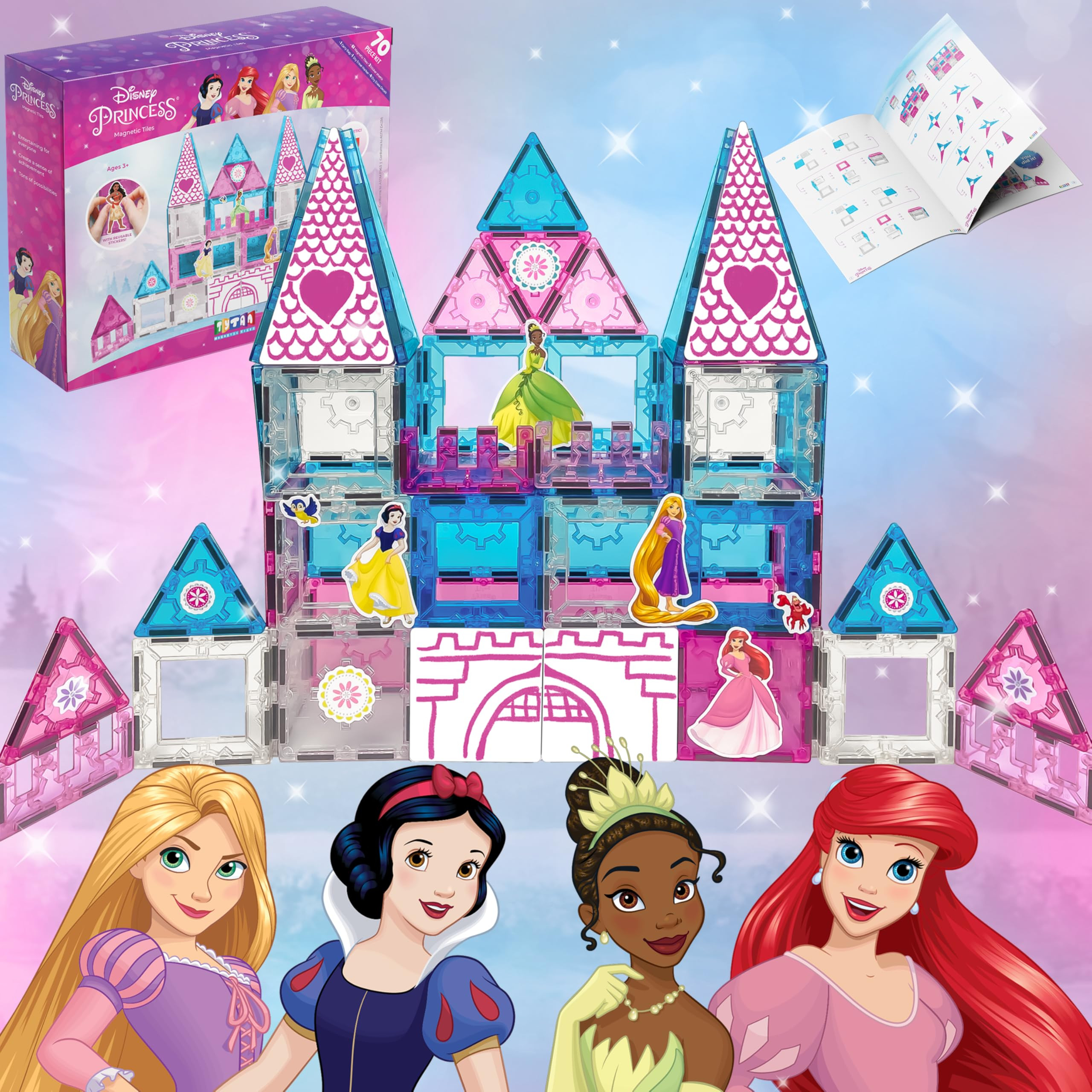 Tytan Official Disney Princess Magnetic Tile Castle – 70-Piece STEAM Toy with Vibrant Tiles, Re... | Amazon (US)