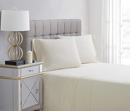 Charisma Percale Cotton 400 Thread Count Sheet Set, King, Vanilla Ice | Amazon (US)