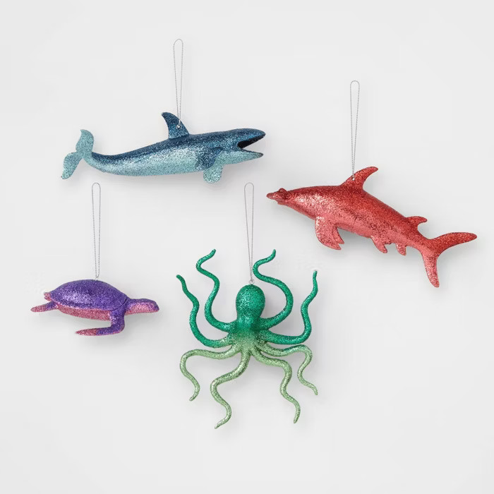 4pk Glitter Sea Life Christmas Tree Ornament Set - Wondershop™ | Target