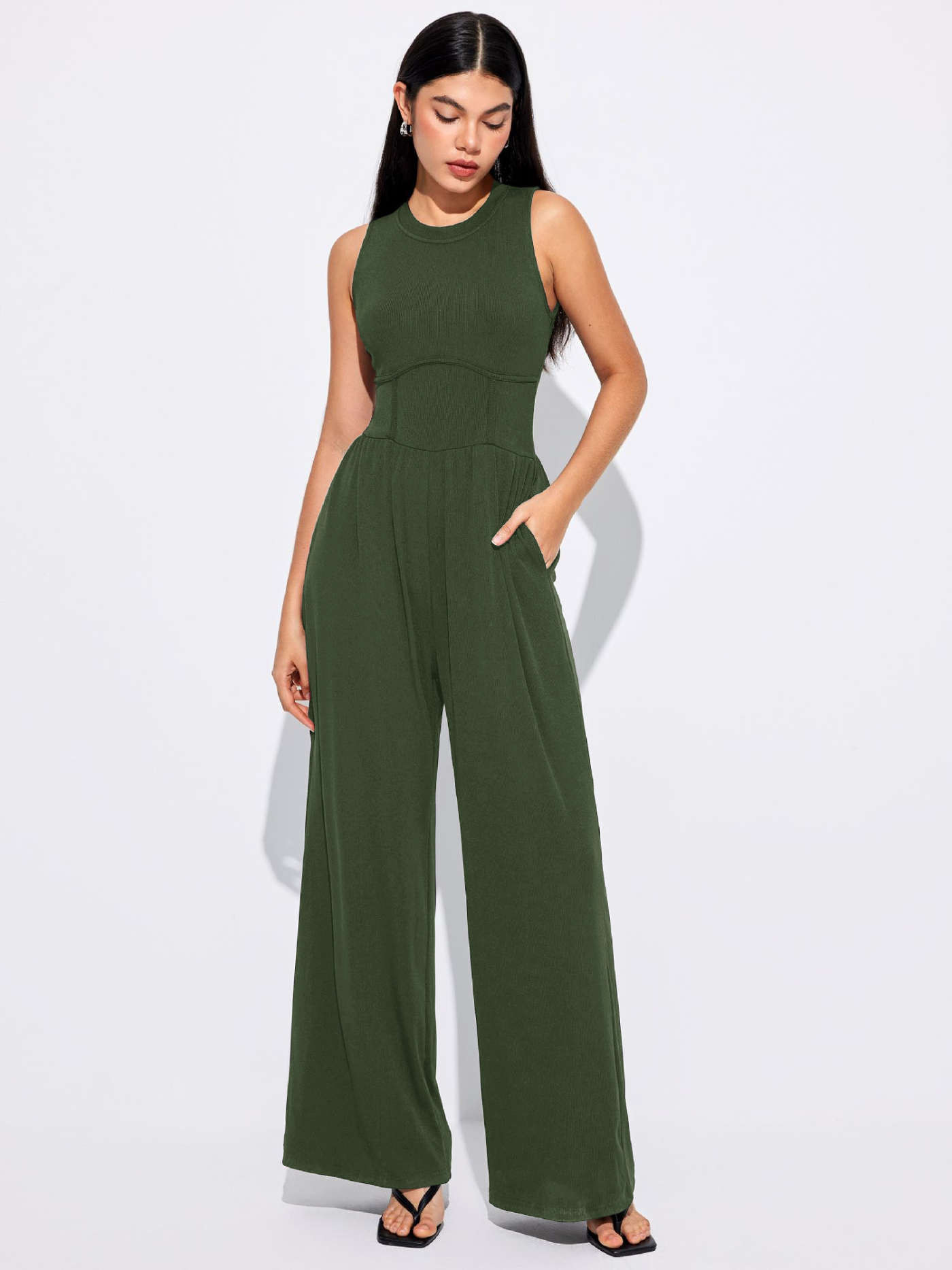 Solid Sleeveless Wide Leg Jumpsuit | Cider