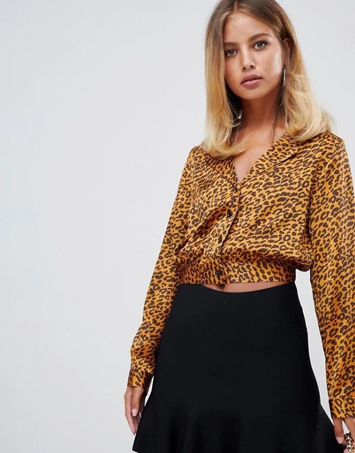 PrettyLittleThing crop bloused in leopard print | ASOS UK