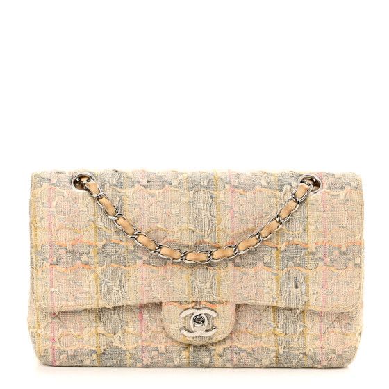 Tweed Quilted Medium Double Flap Beige Multicolor | FASHIONPHILE (US)
