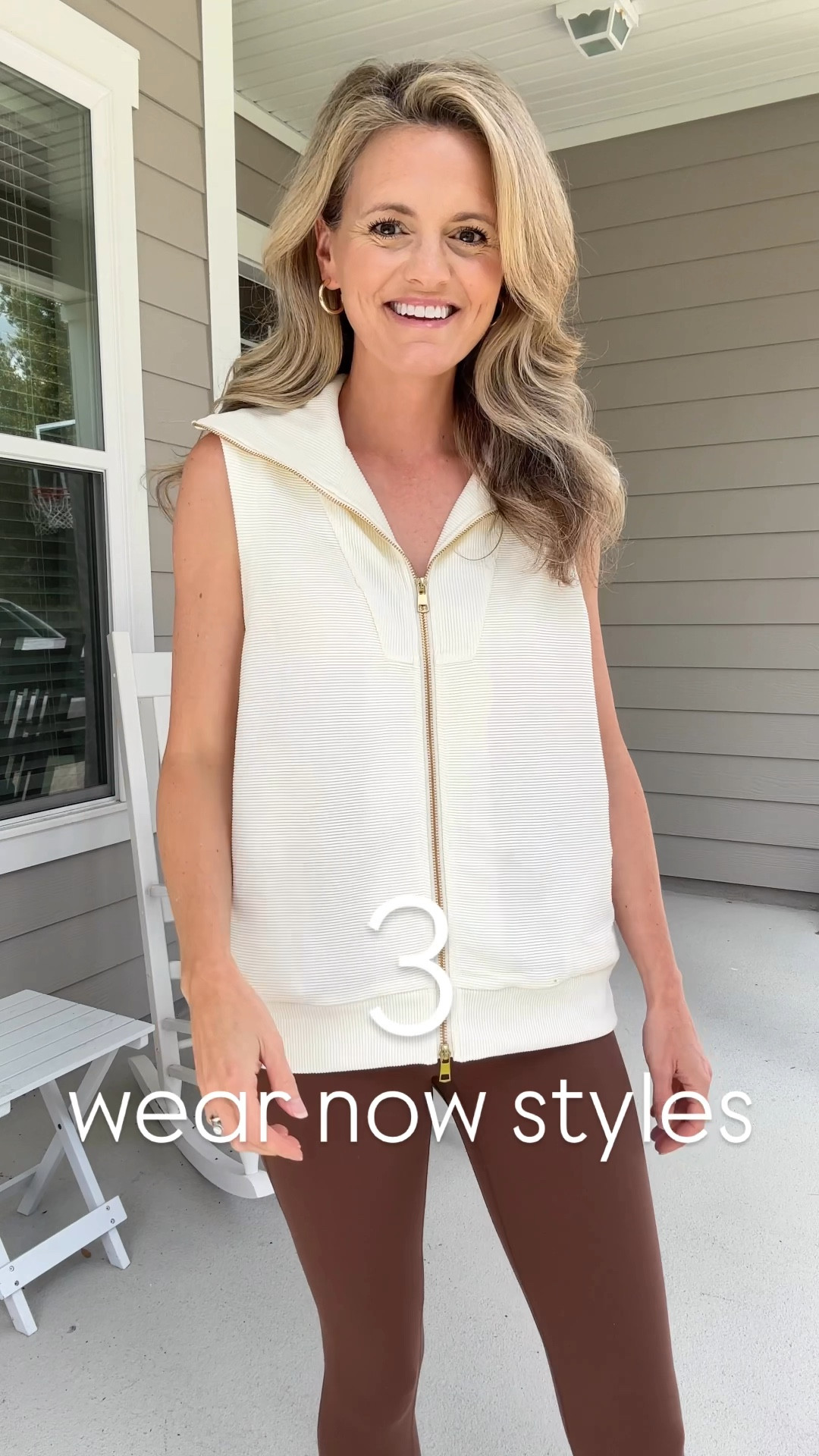 3 wear now styles for this hot weather going into September! 

Zip up sweater and leggings: love this easy casual outfit. The leggings are a must have and I love this chocolate color for fall. Pair with the sleeveless vest now while it’s still hot and layer a long sleeve later.

Tie front top and shorts: it might be getting cooler soon (we hope!) but you can always pair cream shorts with a cute tie front top. 

Pants, tee and denim: a classic outfit! Scooped up these pants the other day and love them as a different option from leggings. Always have a denim jacket handy when it starts getting cooler. 



#LTKStyleTip #LTKFindsUnder50 #LTKShoeCrush