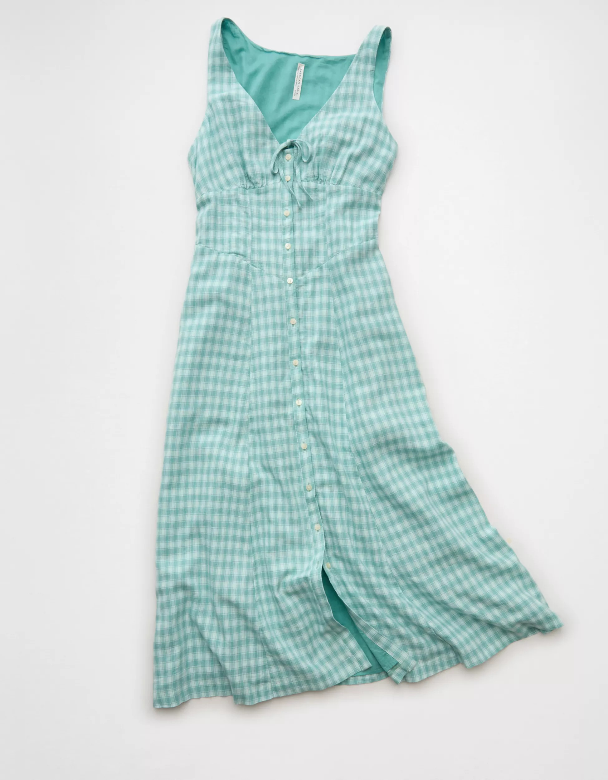 AE Linen-Blend Button-Up Midi Dress | American Eagle Outfitters (US & CA)