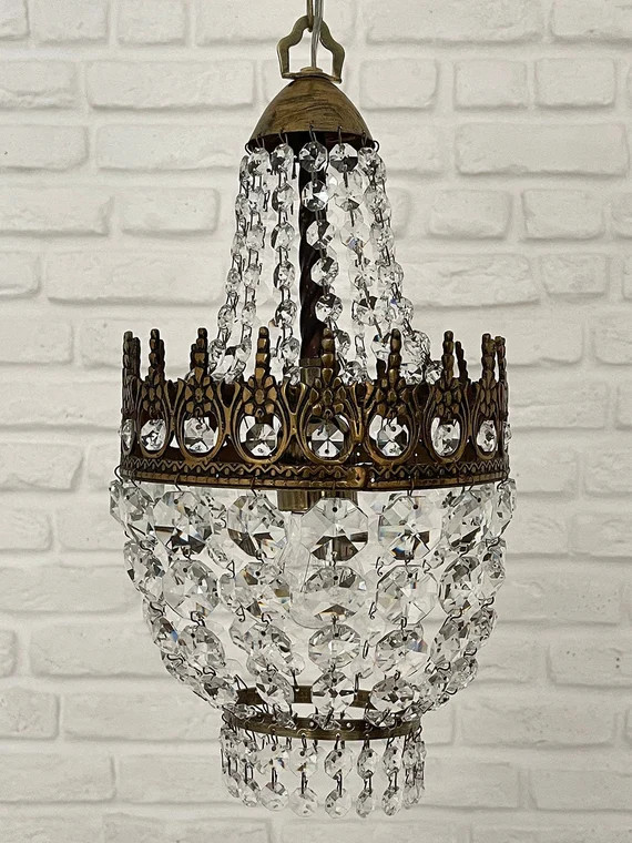Antique / Vintage Brass & Crystals  French Empire Small Chandelier Ceiling Light Pendant Lighting... | Etsy (CAD)