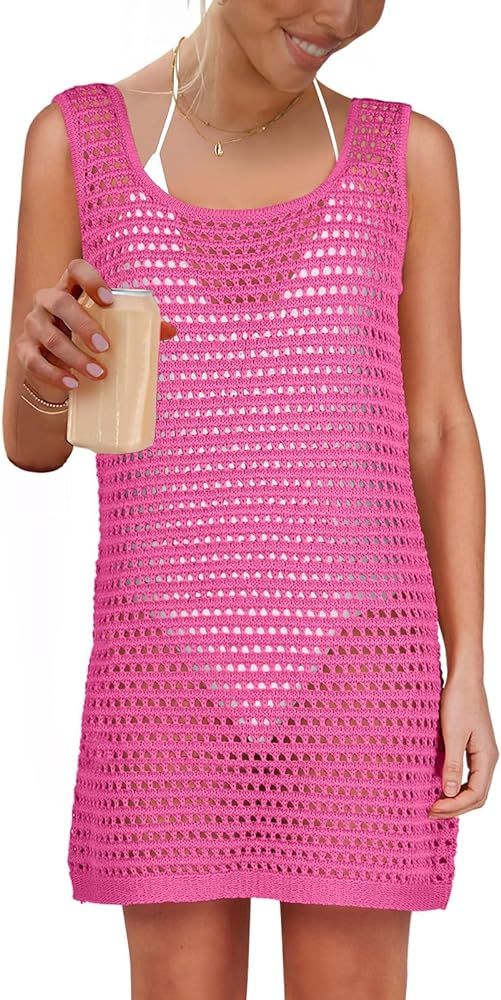 Caracilia Womens Swimsuit Cover Up Sleeveless Crochet Knit Bathing Suit Coverup 2024 Summer Mini ... | Amazon (US)