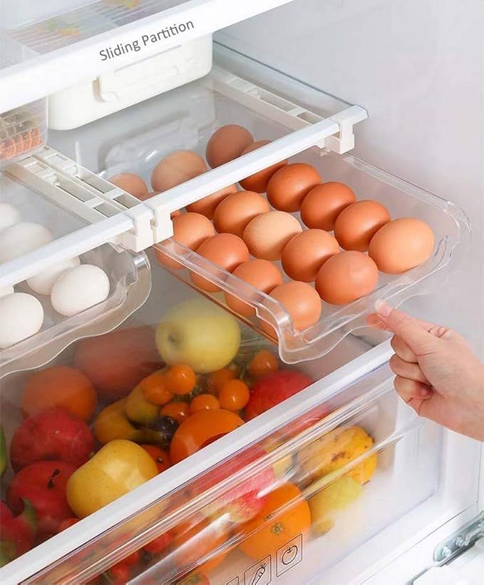 Fridge Egg Drawers Refrigerator Egg Storage Container Refrigerator Pull Out Bins Snap On Drawer O... | Amazon (US)