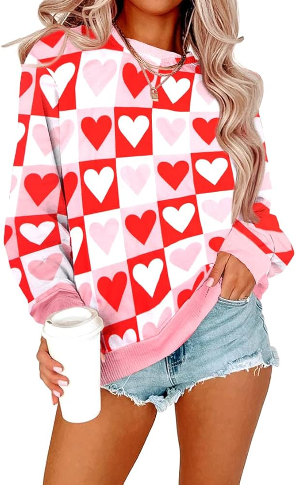 KIDDAD Valentine Sweatshirt for Women: Valentine Shirt Love Heart Graphic Pullover Tops Casual Lo... | Amazon (US)