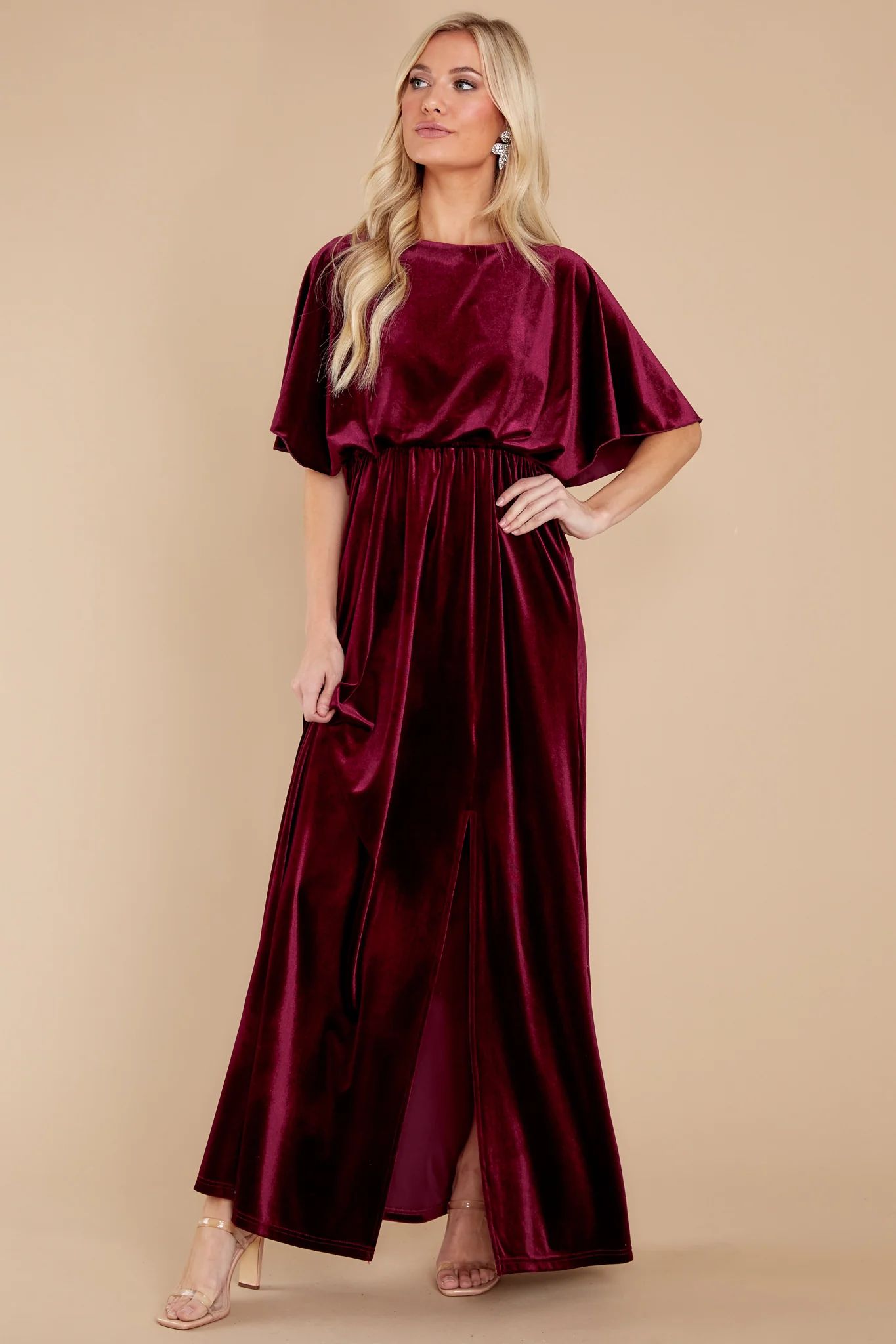 Ready For Tonight Merlot Velvet Maxi Dress | Red Dress 
