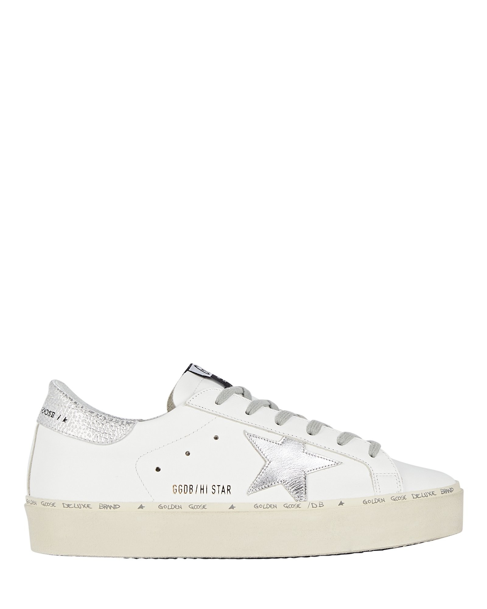 Golden Goose Hi Star Low-Top Leather Sneakers, Silver 41 | INTERMIX
