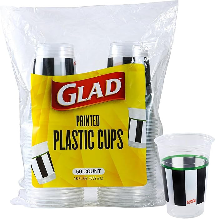 Glad Everyday Clear Plastic Cups with Referee Football Print - Strong and Sturdy Drinking Cup for... | Amazon (US)