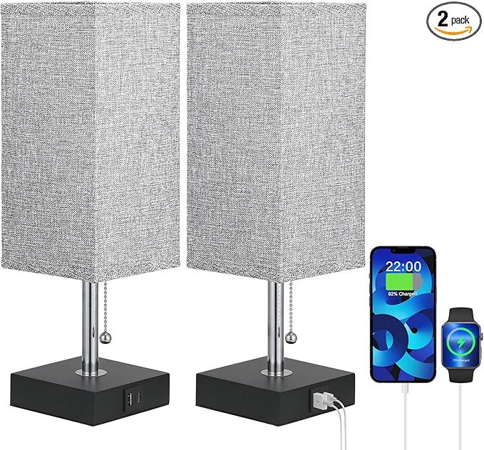 aooshine Bedside Lamps for Bedrooms Set of 2 - Table Lamps for Nightstand with USB Ports, Small N... | Amazon (US)