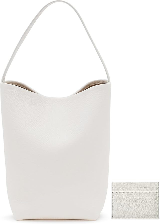 Genuine Leather Bucket Bag with Credit Card Holder Wallet, First Layer Pebble-grained Calfskin To... | Amazon (US)