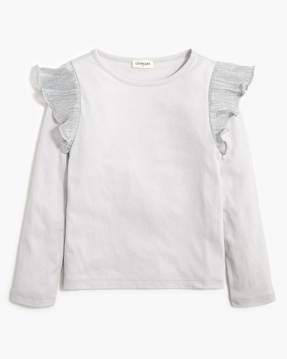 Girls' long-sleeve silver ruffle-shoulder tee | J.Crew Factory