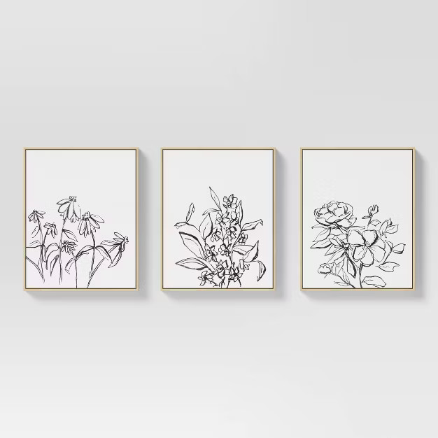(Set of 3) 16" x 20" Inky Floral Framed Canvases - Threshold™ | Target