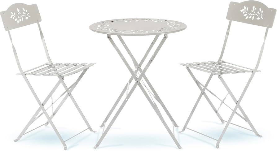 Alpine Corporation Indoor/Outdoor 3-Piece Bistro Set Folding Table and Chairs Patio Seating, Whit... | Amazon (US)
