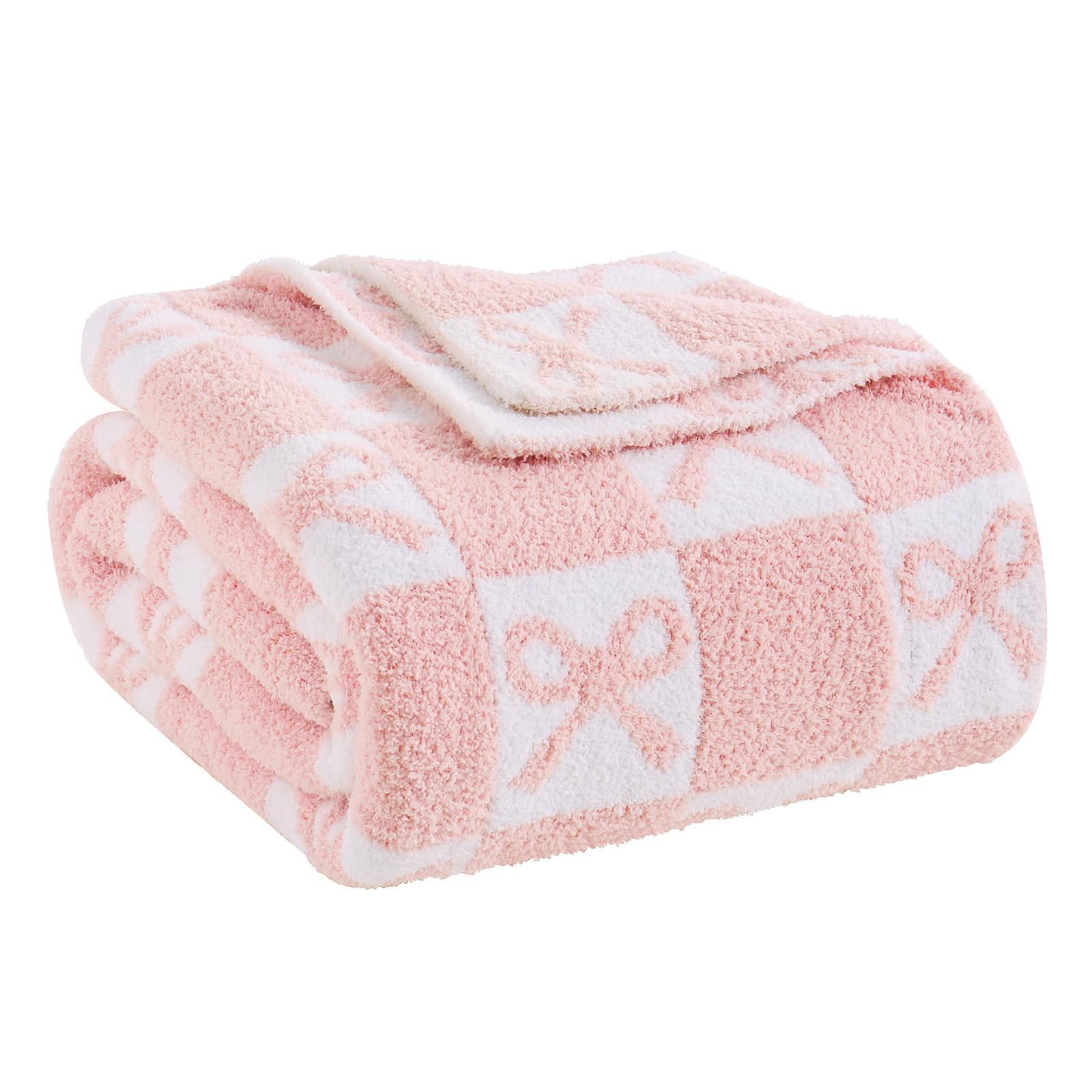 YIRUIO Pink Checkered Knit Throw Blanket - with Bow Pattern for Women Daughter, 50x60 Size Ultra ... | Amazon (US)