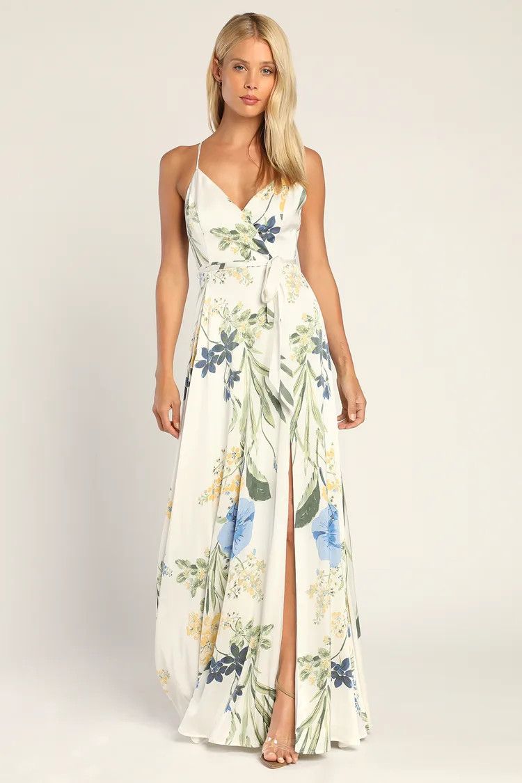 Still the One White Floral Print Satin Maxi Dress | Beach Dress Outfits | Beach Vacation  | Lulus (US)