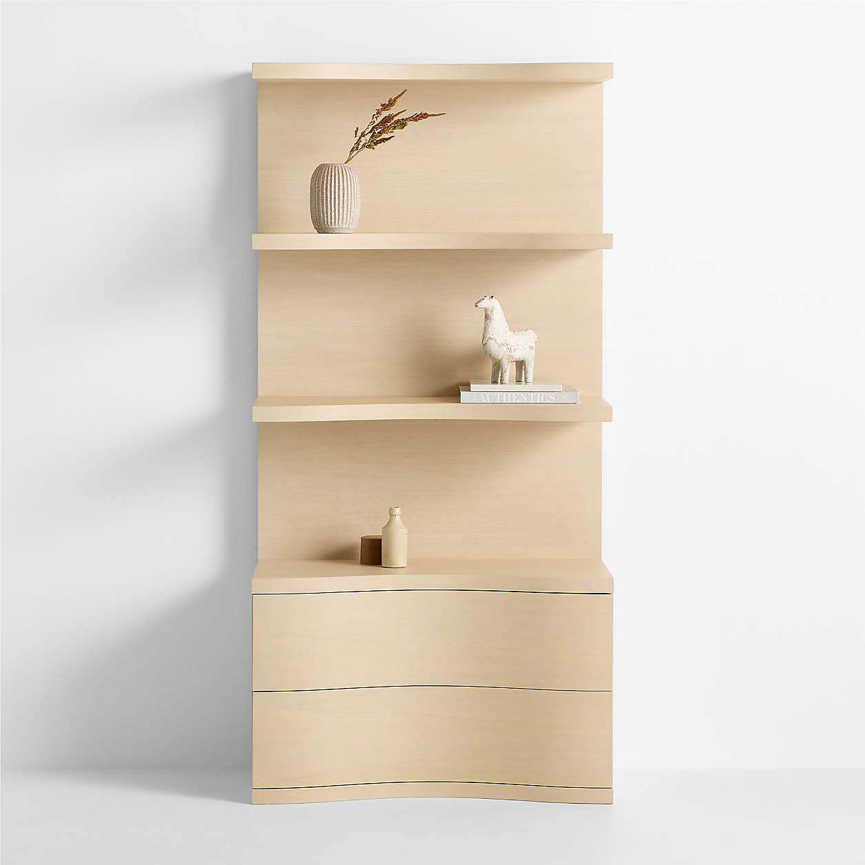 Coast 40" Whitewashed Oak Open Storage Bookcase | Crate & Barrel | Crate & Barrel