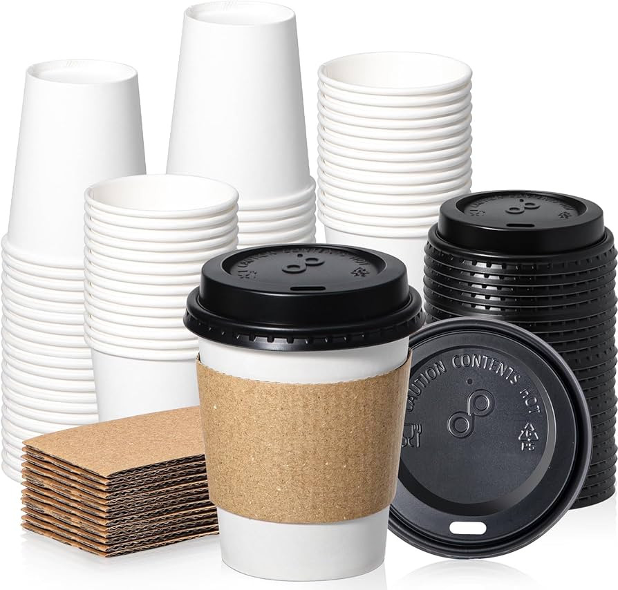 Fit Meal Prep 50 Pack 8 oz Disposable Coffee Cups with Lids, Sleeves, Leak-Proof To Go Coffee Cup... | Amazon (US)