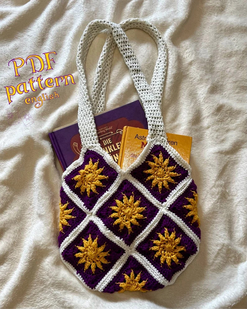 Rapunzel-Tangled (Disney) sunburst tote-bag step by step crochet pattern for a fairytale inspired... | Etsy (US)