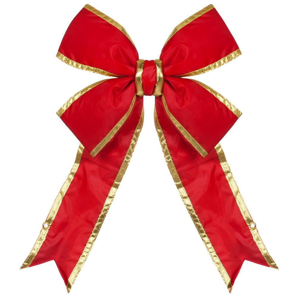 Red Sleigh 15 in. Red Nylon Outdoor Christmas Structural Bow with Gold Trim-22266 - The Home Depo... | The Home Depot