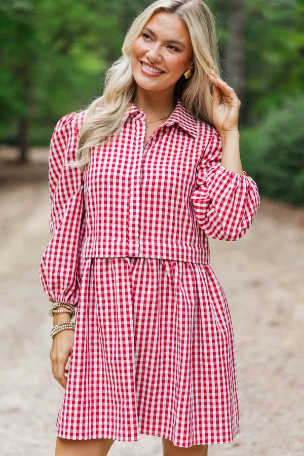 September Song Burgundy Gingham Shirt Dress | The Mint Julep Boutique