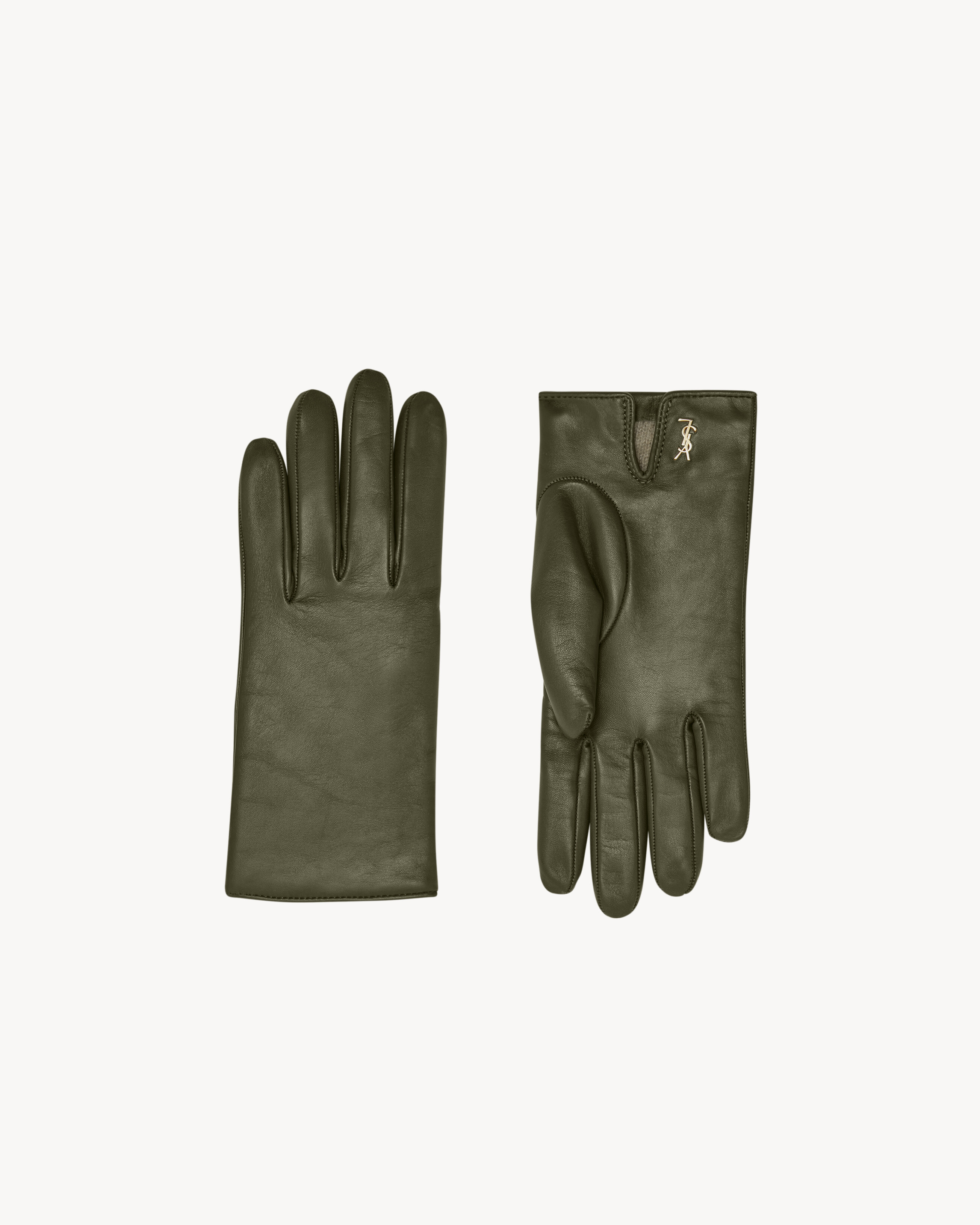 Saint Laurent Cassandre Short Gloves In Lambskin And Cashmere - Green - Women - 6.5 | Saint Laurent Inc. (Global)