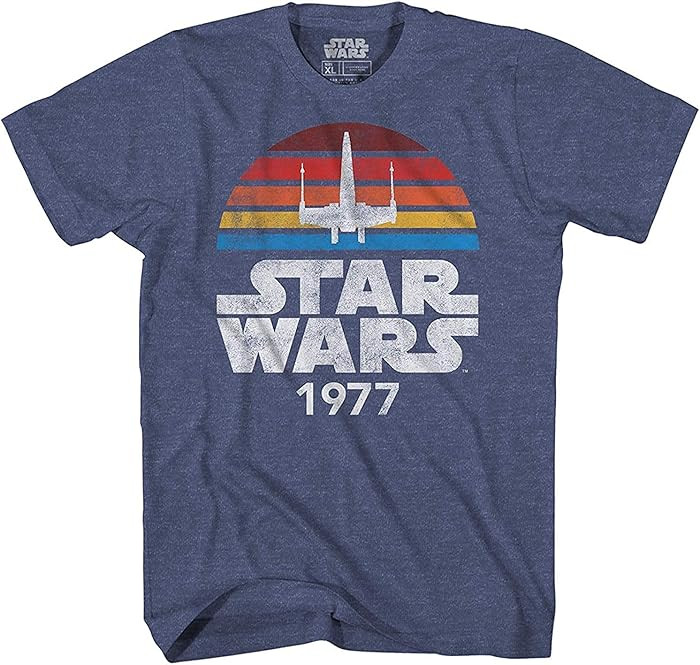 STAR WARS 1977 Distressed Logo Rainbow X-Wing Men's Adult T-Shirt(Navy Heather,Large) | Amazon (US)