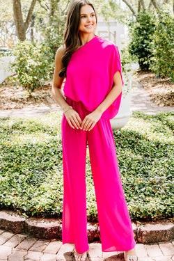 Fab Opportunities Fuchsia Pink One Shoulder Jumpsuit | The Mint Julep Boutique