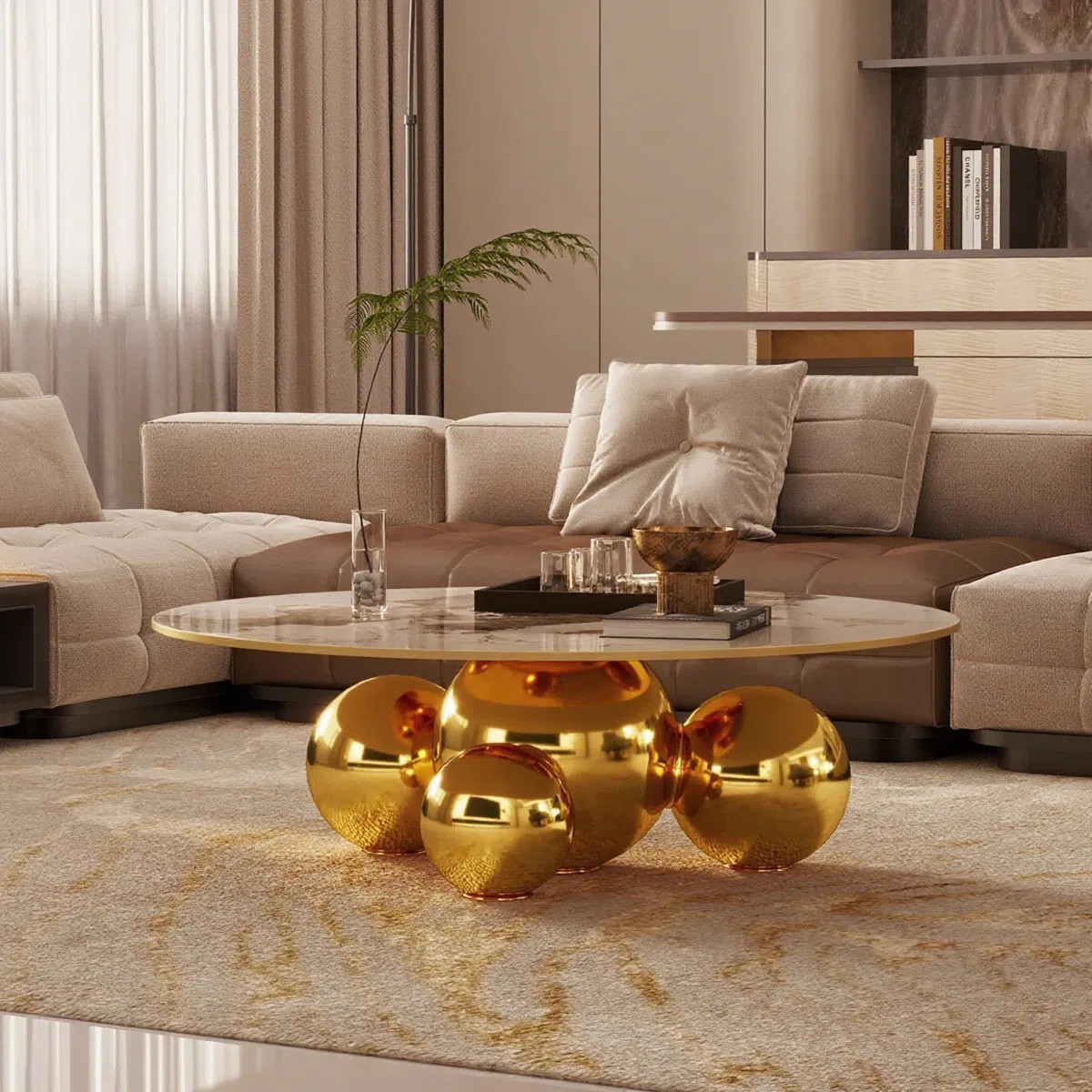 Cogliandro Round Coffee Table, Luxury Oversize Faux Marble With 4 Golden Spherical Base Modern Ac... | Wayfair North America