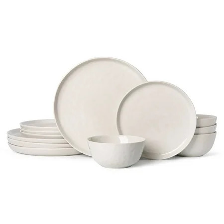 Stoneware Dinnerware Sets, Plates and Bowls Sets, Dish Set for 4, 12 Piece Dinner Set, Plate Sets for Kitchen, Gary White | Walmart (US)