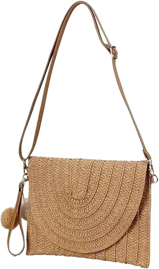 Women's Summer Straw Braided Crossbody Bag, Shoulder Straps Woven Beach Vacation Handbag Handmade... | Amazon (US)