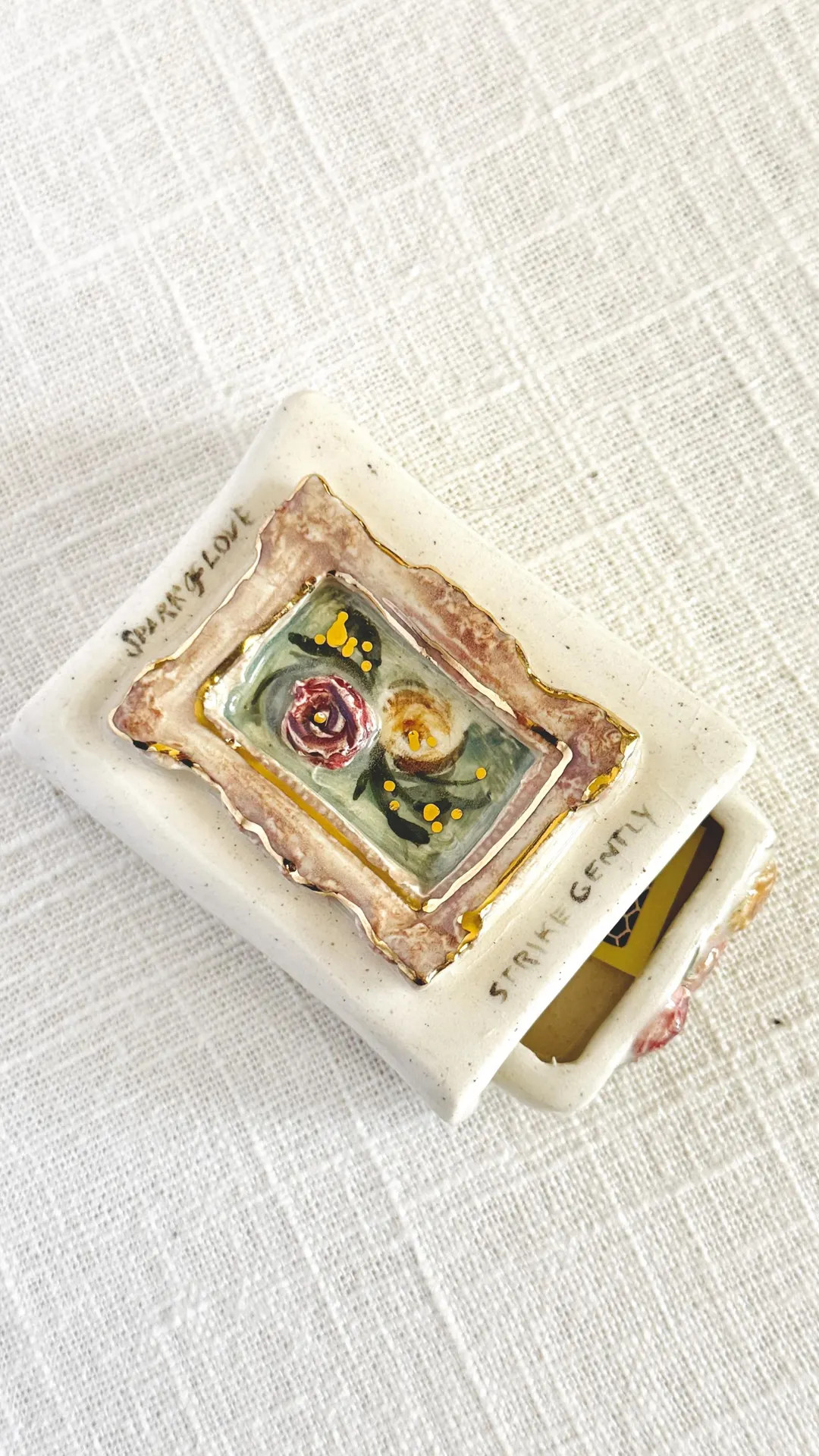 Handmade Floral Stoneware Matchbox With Gold Frame - Etsy | Etsy (Global)